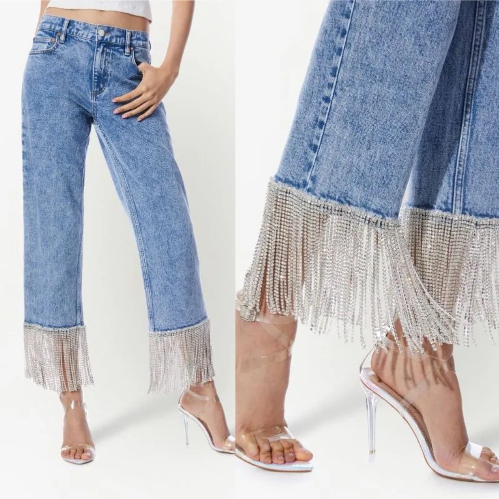 Alice & Olivia | NWT! Amazing crystal-embellished boyfriend jeans Size: 25